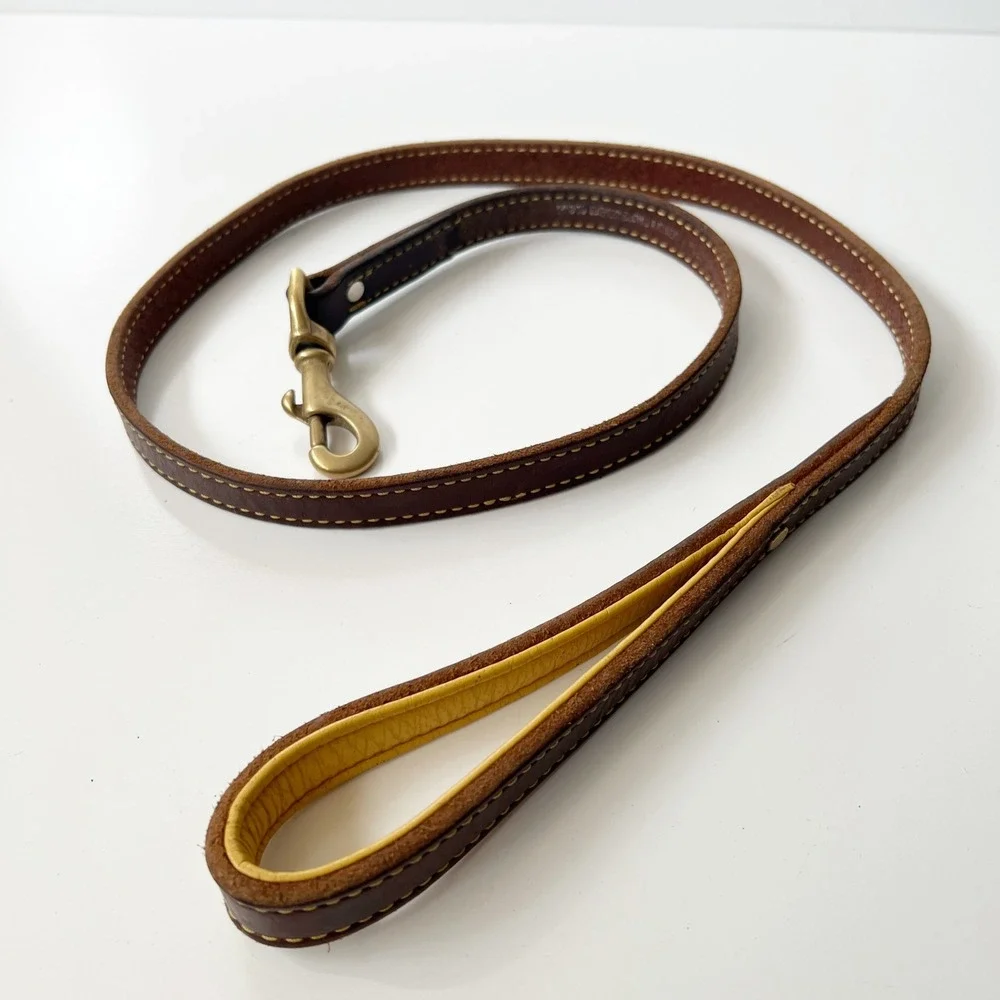 Deerskin Leather Dog Leash Brown Brass Hardware Equestrian Rustic Durable